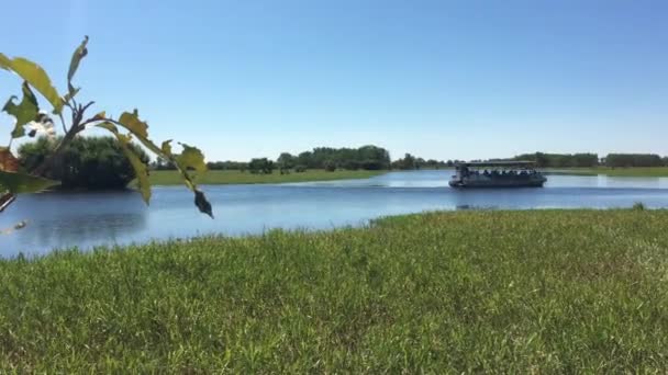 Barco Fluvial Navegando Sobre Pântano Água Amarela Parque Nacional Kakadu — Vídeo de Stock