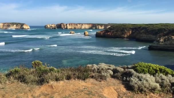 Panoramisch Uitzicht Baai Van Eilanden Bij Port Campbell National Park — Stockvideo