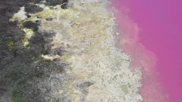 Luchtlandschap Uitzicht Hutt Lagoon Roze Meer Bij Port Gregory West — Stockvideo