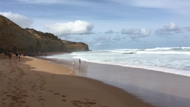 Vista Paisagem Falésias Marinhas Com Pessoas Irreconhecíveis Andando Uma Praia — Vídeo de Stock