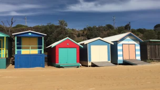 Iconische Bathing Boxes Van Het Mornington Peninsula Melbourne Australië — Stockvideo