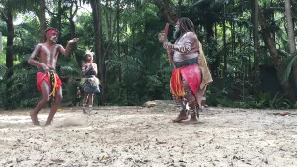 Domorodí Australané Tančí Didgeridoo Hudební Nástroj Zvukový Rytmus Queenslandu Austrálie — Stock video