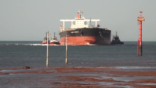 Port Hedlands Oct 2019 Торговое Грузовое Судно Прибывающее Порт Хедланд — стоковое видео