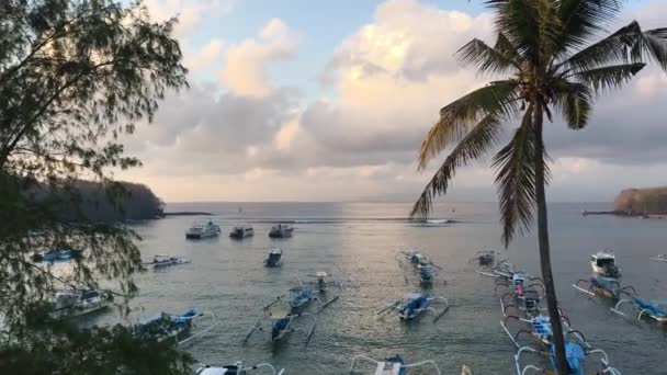 Вид Воздуха Порт Паданг Бай Восходе Солнца Острове Бали Индонезия — стоковое видео