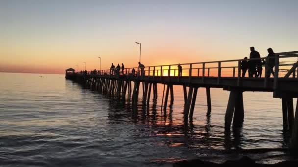 Silhouette Del Molo Henley Beach Tramonto Henley Beach Pier Attrazione — Video Stock