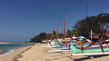Endonezya 'nın Bali Adası, Endonezya' daki Sanur Sahili 'nde Endonezya Balili balıkçı tekneleri.