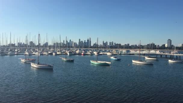 Segelboote Gegen Melbourne Skyline Victoria Australia — Stockvideo