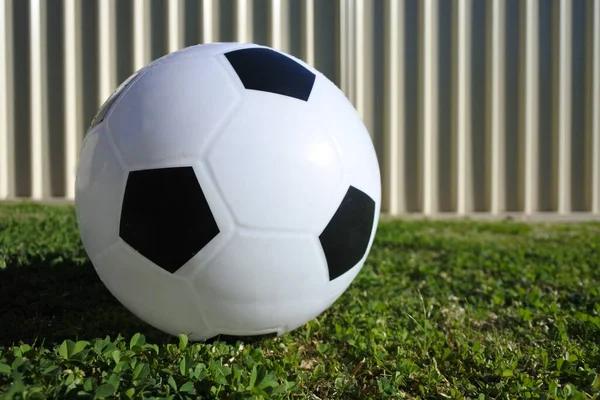Nahaufnahme Eines Fußballs Auf Dem Heimischen Rasen Hinterhof — Stockfoto