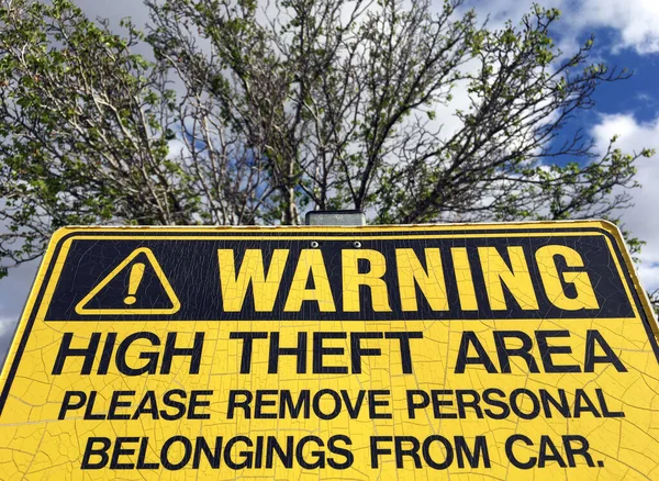 Perth Sep 2020 Warning Sign Car Park High Theft Area — Stock Photo, Image