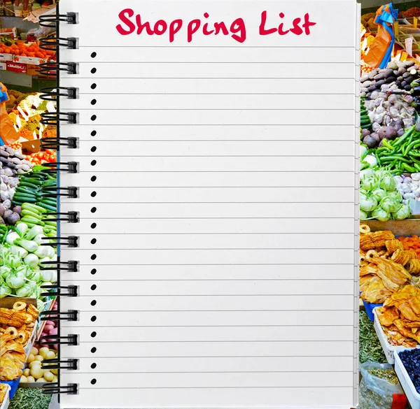 Lista Zakupów Rynku Spożywczym Tekstem Kopii Artykułów — Zdjęcie stockowe