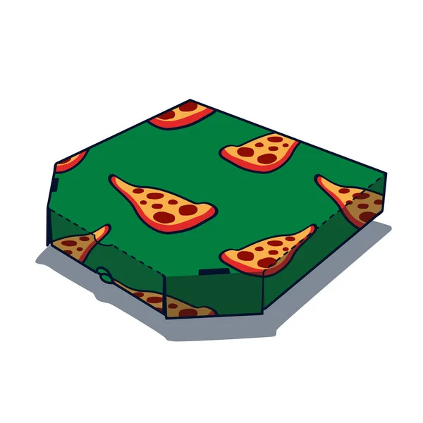 Una Interesante Caja Pizza Verde Oscuro Una Rebanada Pizza Puede — Vector de stock