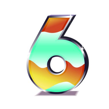 3 boyutlu 6 numara. Gradyanı olan üç boyutlu altı numara. Beyaz arkaplan üzerinde izole edilmiş.