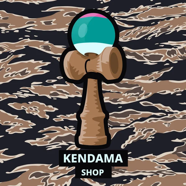 Японский Камуфляж Старинных Кендамских Игрушек Предпосылки Контекст Logo Kendama Shop — стоковый вектор