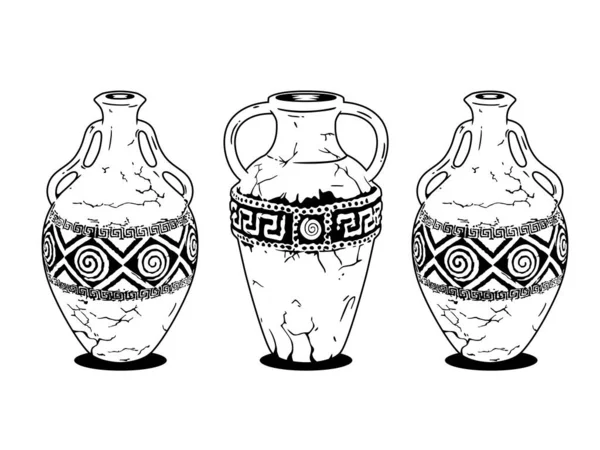 Vases Grecs Anciens Pour Les Boissons Des Cruches Pour Stocker — Image vectorielle