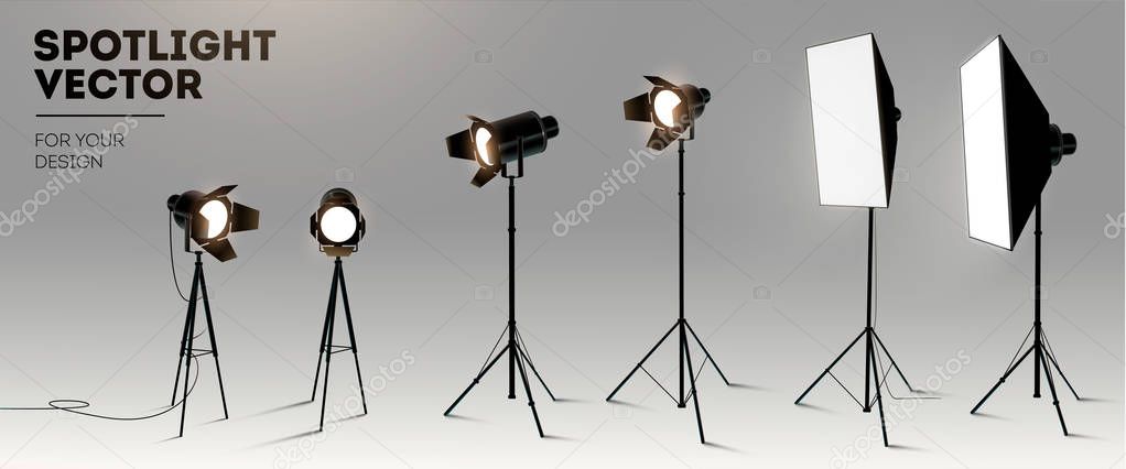 Spotlights realistic transparent background for show contest or interview vector illustration