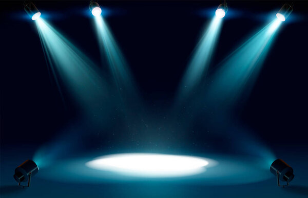 Scene illumination, transparent effects on a plaid dark background. Bright lighting with spotlights.