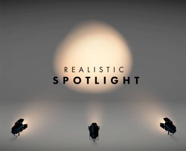 Siyah renkte zemin 3d gerçekçi ışık Spotlight. Vintage. stüdyo için projektör llustration. Video. Vektör arka planı. eps 10 aşama
