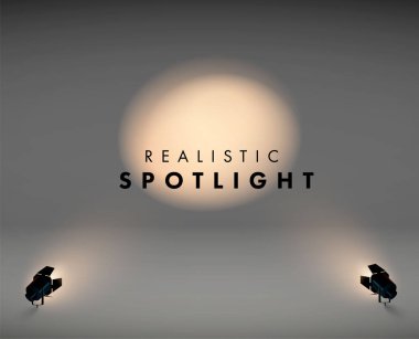 Siyah renkte zemin 3d gerçekçi ışık Spotlight. Vintage. stüdyo için projektör llustration. Video. Vektör arka planı. eps 10 aşama