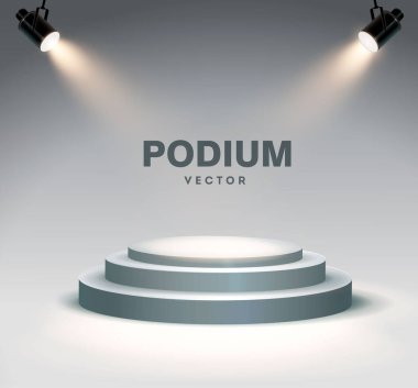 Yuvarlak podyum tarafından projektörler aydınlatılmış. Hisse senedi vektör çizim.