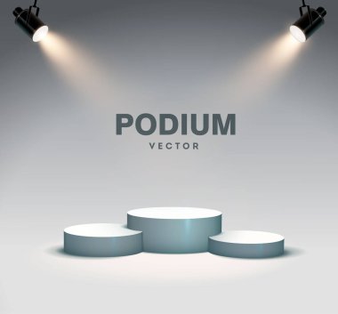 Yuvarlak podyum tarafından projektörler aydınlatılmış. Hisse senedi vektör çizim.