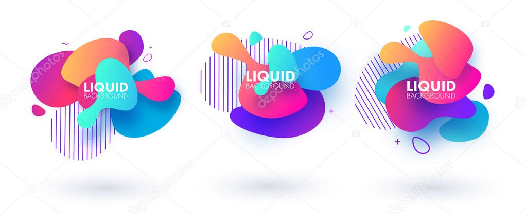 Set of abstract modern graphic elements. Dynamical colored forms and line. Gradient abstract banners with flowing liquid shapes. Template for the design of a logo, flyer or presentation. Vector.