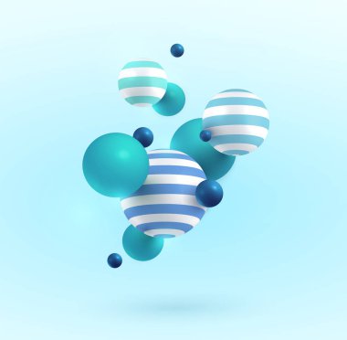 Mavi, yeşil ve beyaz 3D topları. Vektör Illustration. Soyut modern tasarım. EPS 10