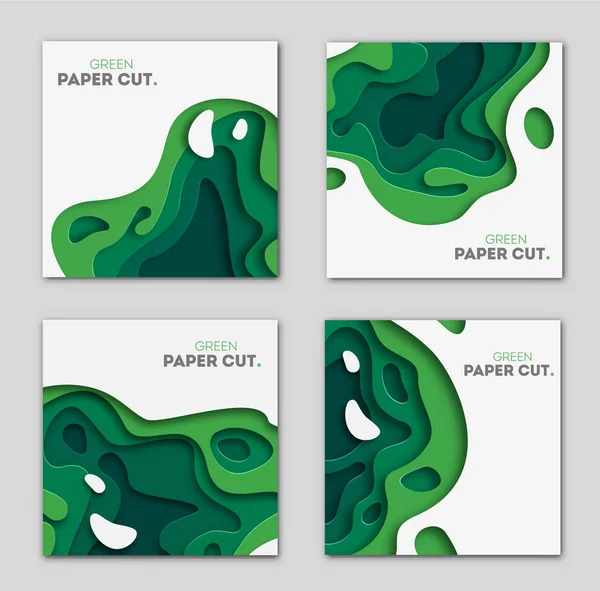 Banner 3D soyut arka plan, yeşil kağıt kesim şekiller ayarlayın. İş sunumları, broşürler, poster ve Davetiyeler için vektör tasarım düzeni. Oyma sanatı, çevre ve ekoloji elemanları — Stok Vektör