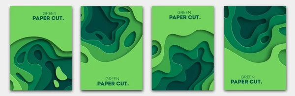 Banner 3D soyut arka plan, yeşil kağıt kesim şekiller ayarlayın. İş sunumları, broşürler, poster ve Davetiyeler için vektör tasarım düzeni. Oyma sanatı, çevre ve ekoloji elemanları — Stok Vektör