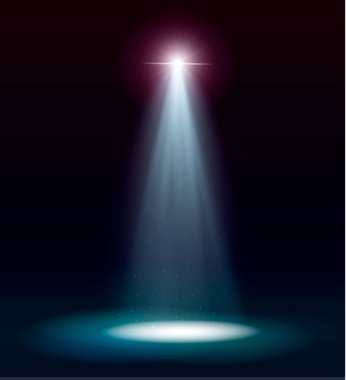 Vektör projektörler. Sahne. Işık efektleri. Podyum. Şeffaf bir arka planda.