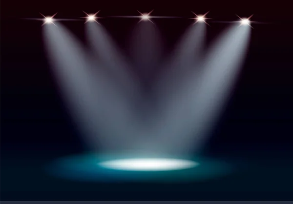 Sahne aydınlatma, kareli koyu arka plan üzerinde şeffaf etkileri. Sahne ışıkları ile parlak aydınlatma. — Stok Vektör
