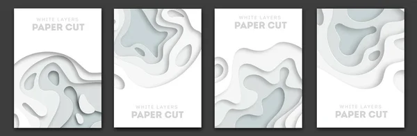 Kağıt Kesme Dalga Şekilleri. İş sunumları, el ilanları, posterler için katmanlı beyaz eğri Origami tasarım. 4 dikey afiş ayarlayın. 3d soyut harita oyma. Vektör çizimi — Stok Vektör