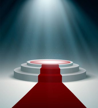 Kırmızı halı ve ışık etkisi ile podyum tasarım vektör