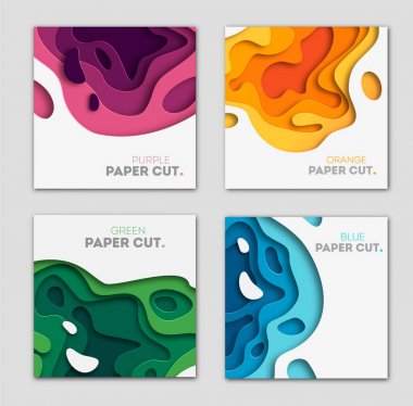 Vertical banners set with 3D abstract background and paper cut shapes. Vector design layout for business presentations, flyers, posters and invitations. Colorful carving art clipart