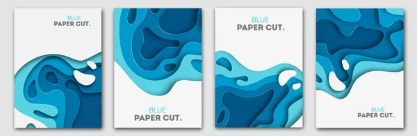 El ilanları, sunumlar ve posterler için kağıt kesimi tasarım konsepti. Vektör soyut oyma sanatı. Beyaz ve mavi üç boyutlu dikey pankartlar. — Stok Vektör