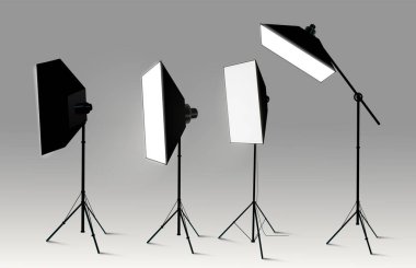 Gösteri yarışması veya röportaj vektörü illüstrasyonu için spot ışıkları gerçekçi şeffaf arkaplan