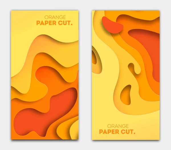 Šablony nápisy s oranžovým papírem vyjmuenými obrazci. Zářivý podzimní moderní abstraktní design. Vektorová ilustrace. — Stockový vektor