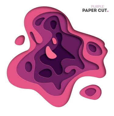 Kağıt kesme şekilleri ile 3d soyut arka plan. İş sunumları, el ilanları, posterler ve davetiyeler için vektör tasarım düzeni. mor illüstrasyon