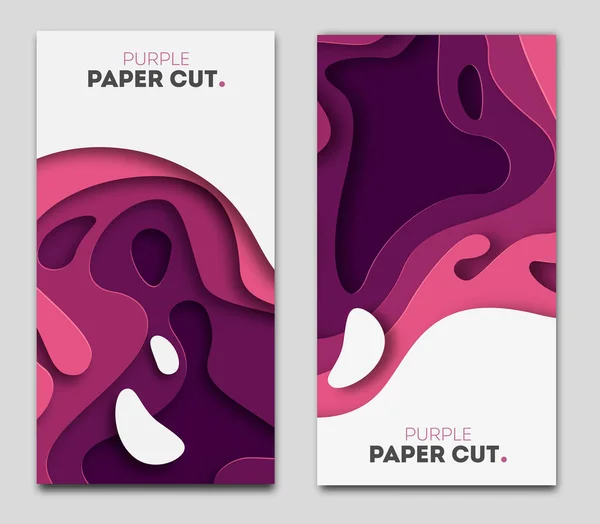 Set banner templates with paper cut shapes. Bright modern abstract design. Purple. Vector Illustration.