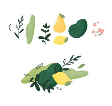 Soyut tropikal kümesi bırakır. Vektör tasarım öğeleri