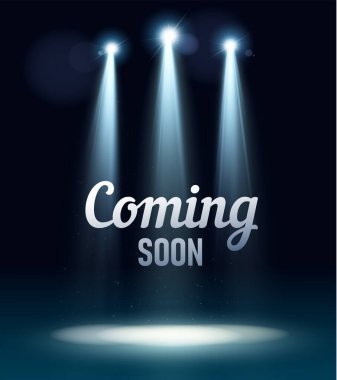 Az sonra sahne ışıklarıyla aydınlanacak. Sahne gerçekçi film poster çizimi. Satış pazarı boş konsepti. Gerçekçi tasarım gösterisi. vektör illüstrasyonu