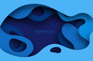 Kağıt kesiği şekilli üç boyutlu mavi arkaplan. İş sunumları, el ilanları, posterler ve davetiyeler için vektör tasarımı. Renkli oyma sanatı bip 10