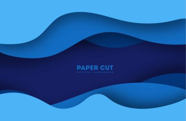 Kağıt kesiği şekilli üç boyutlu mavi arkaplan. İş sunumları, el ilanları, posterler ve davetiyeler için vektör tasarımı. Renkli oyma sanatı bip 10
