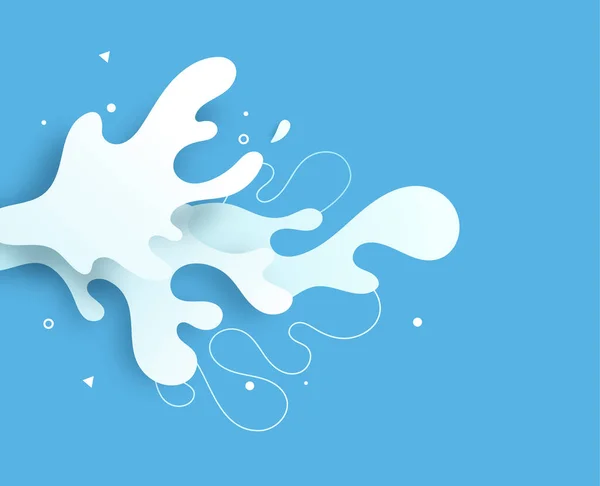 Blanc et bleu éclaboussure d'eau sur fond jaune, papier art style de coupe de papier. Du lait. Illusion vectorielle — Image vectorielle