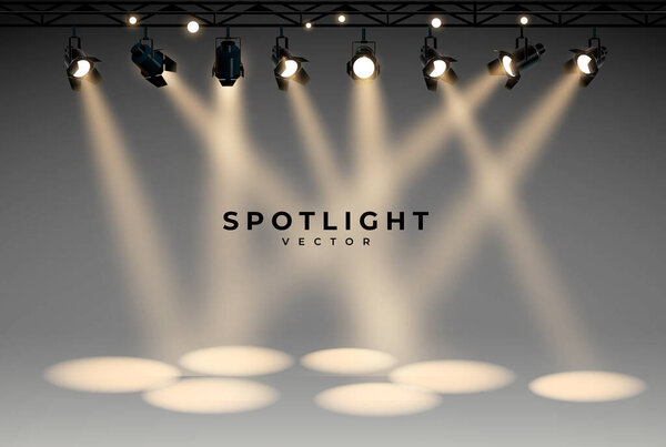 Прожекторы пусты. Освещённый дизайн. Векторная иллюстрация. реалистичная сцена с проектором
.