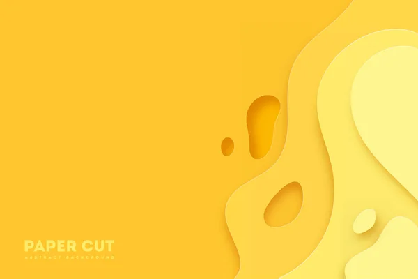 Fondo amarillo con formas cortadas en papel. Ilustración vectorial. Arte de talla abstracta 3D — Vector de stock