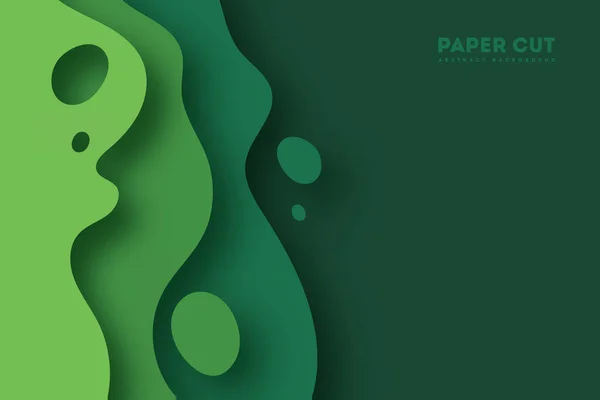 Fundo abstrato 3D com formas de corte de papel verde. Layout de design vetorial para apresentações de negócios, folhetos, cartazes e convites. Arte escultura colorida, ambiente e ecologia —  Vetores de Stock