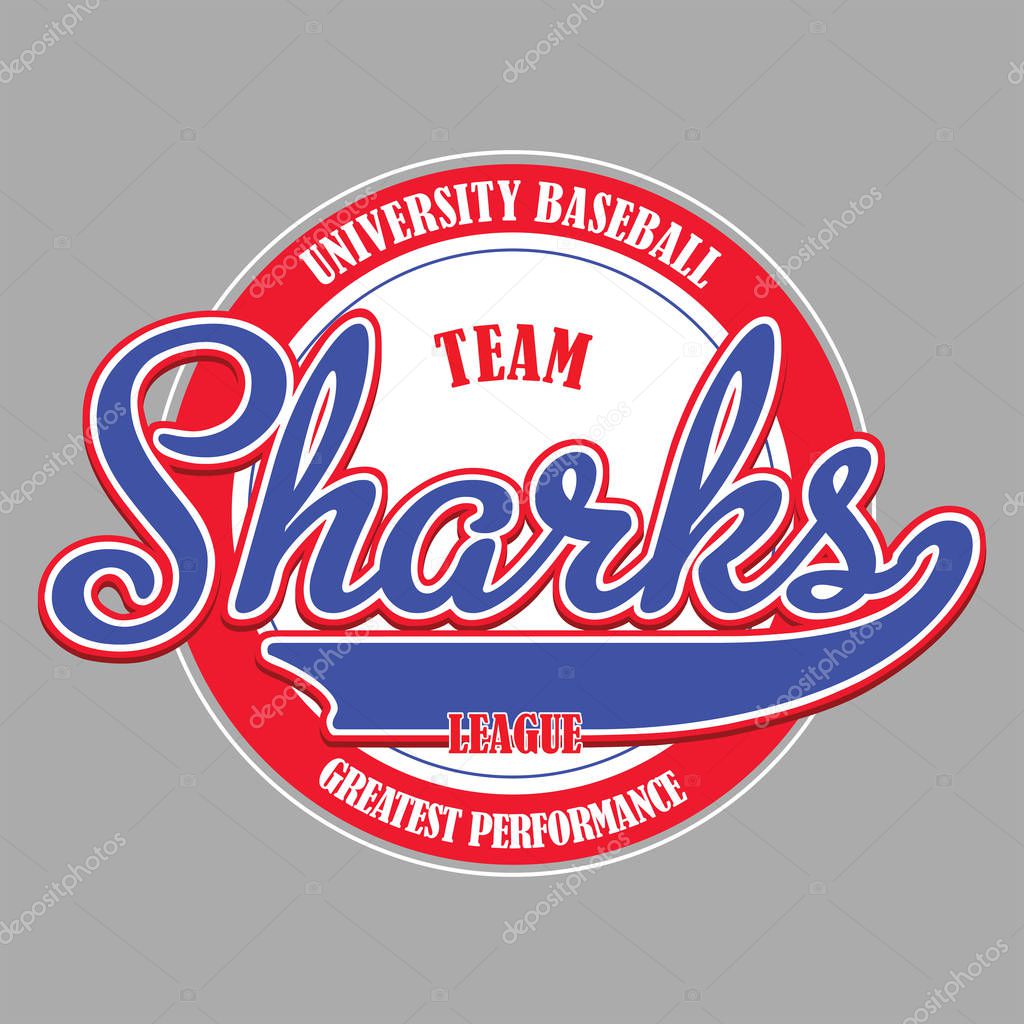 University Baseball Team Sharks vector graphic design.