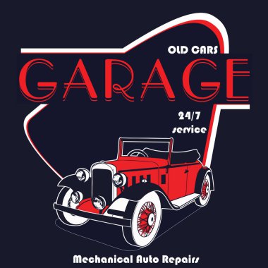 Eski Arabalar Garaj vektör grafik tasarım
