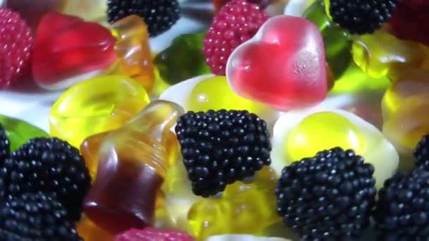 1920X1080 Fps Muito Bom Açúcar Cor Mastigável Gelatina Candy Rotativa — Vídeo de Stock