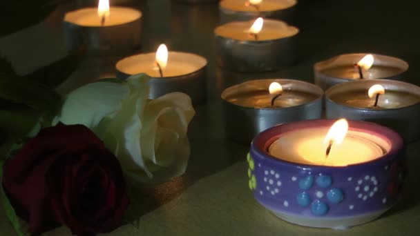 1920X1080 Full Very Nice Candle Light Burning Rose View Video — Stock Video